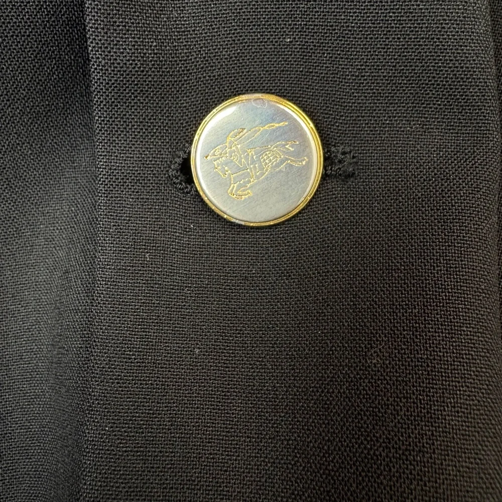 Vintage Burberrys Super 100s Wool‎ Black Blazer Gold Crest Buttons Men's XL